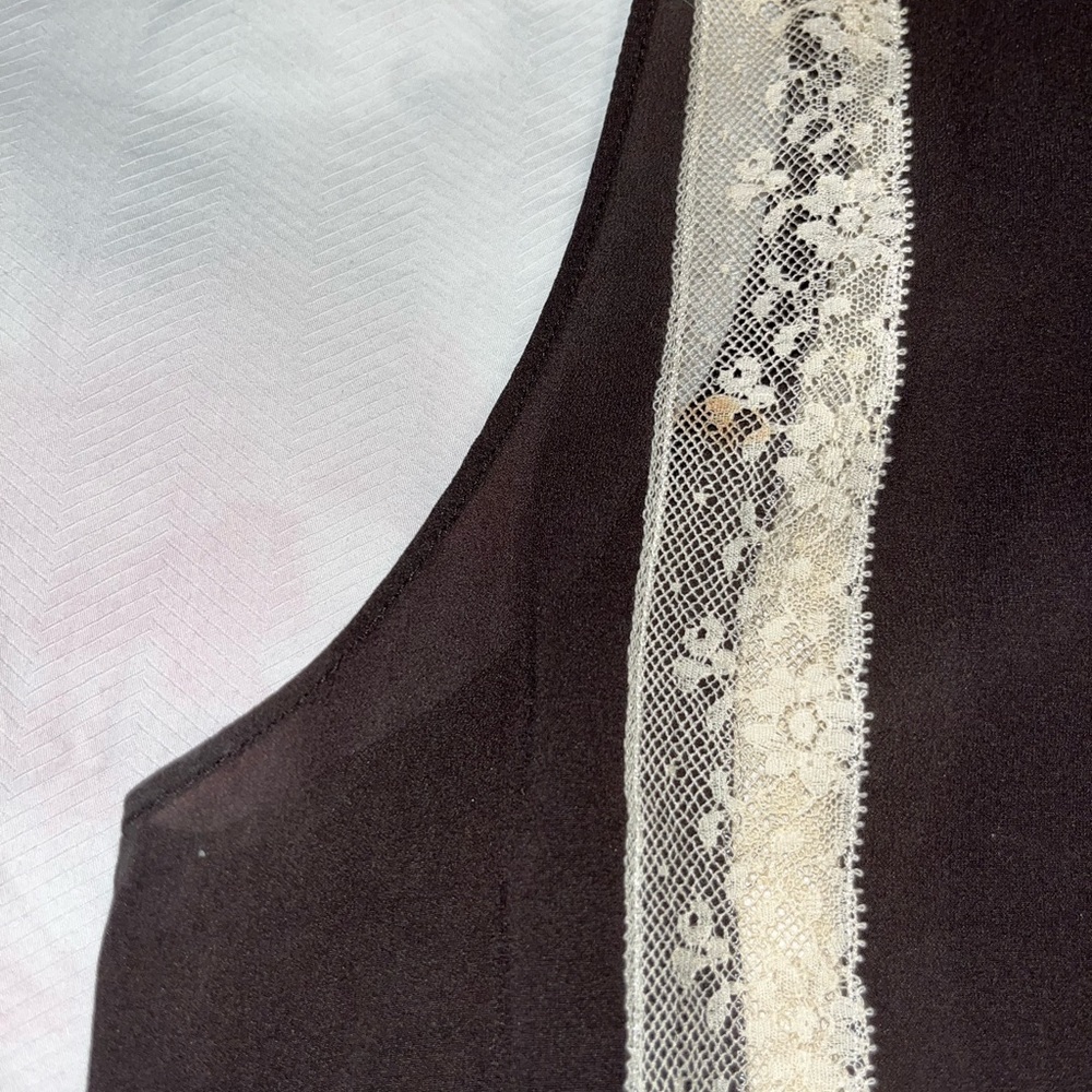 Dolce & Gabbana silk brown blouse vintage with cream lace detail. Size 42/M - Picture 7 of 14